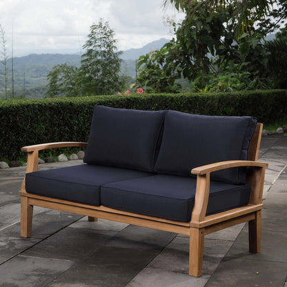 Marina Outdoor Patio Teak Loveseat, Wood, Navy Blue 13225