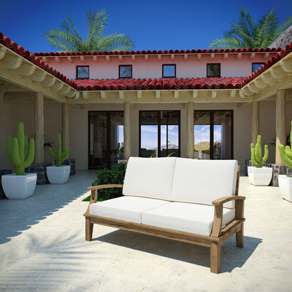 Marina Outdoor Patio Teak Loveseat, White Wood