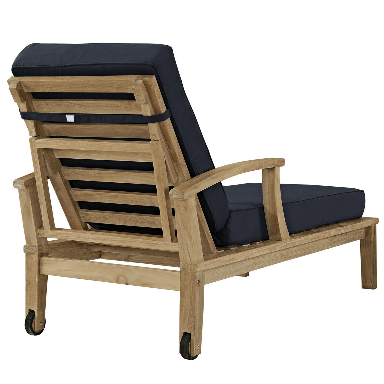 Marina Outdoor Patio Teak Single Chaise, Navy Wood