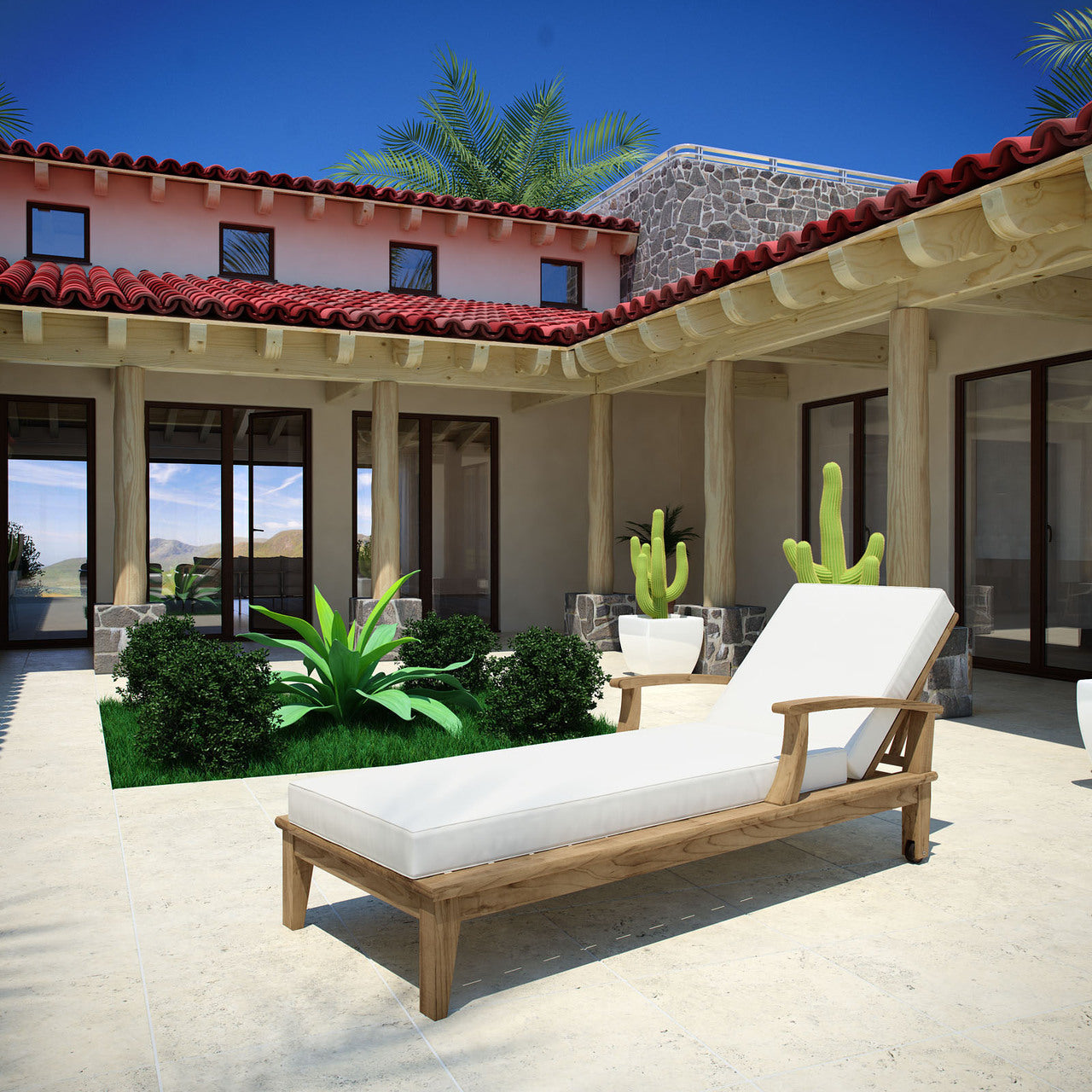 Marina Outdoor Patio Teak Single Chaise, White Wood