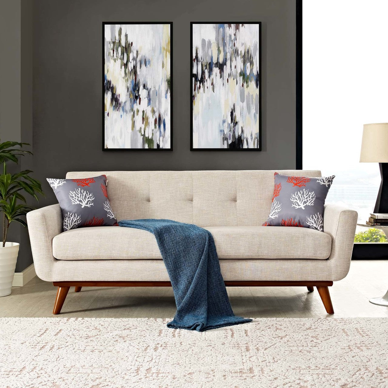 Engage Upholstered Fabric Loveseat, Fabric, Beige 13237