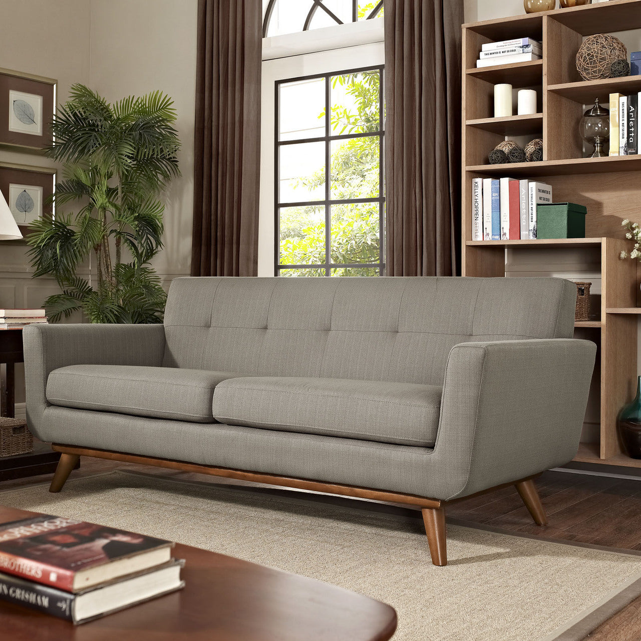 Engage Upholstered Loveseat, Granite Grey Fabric
