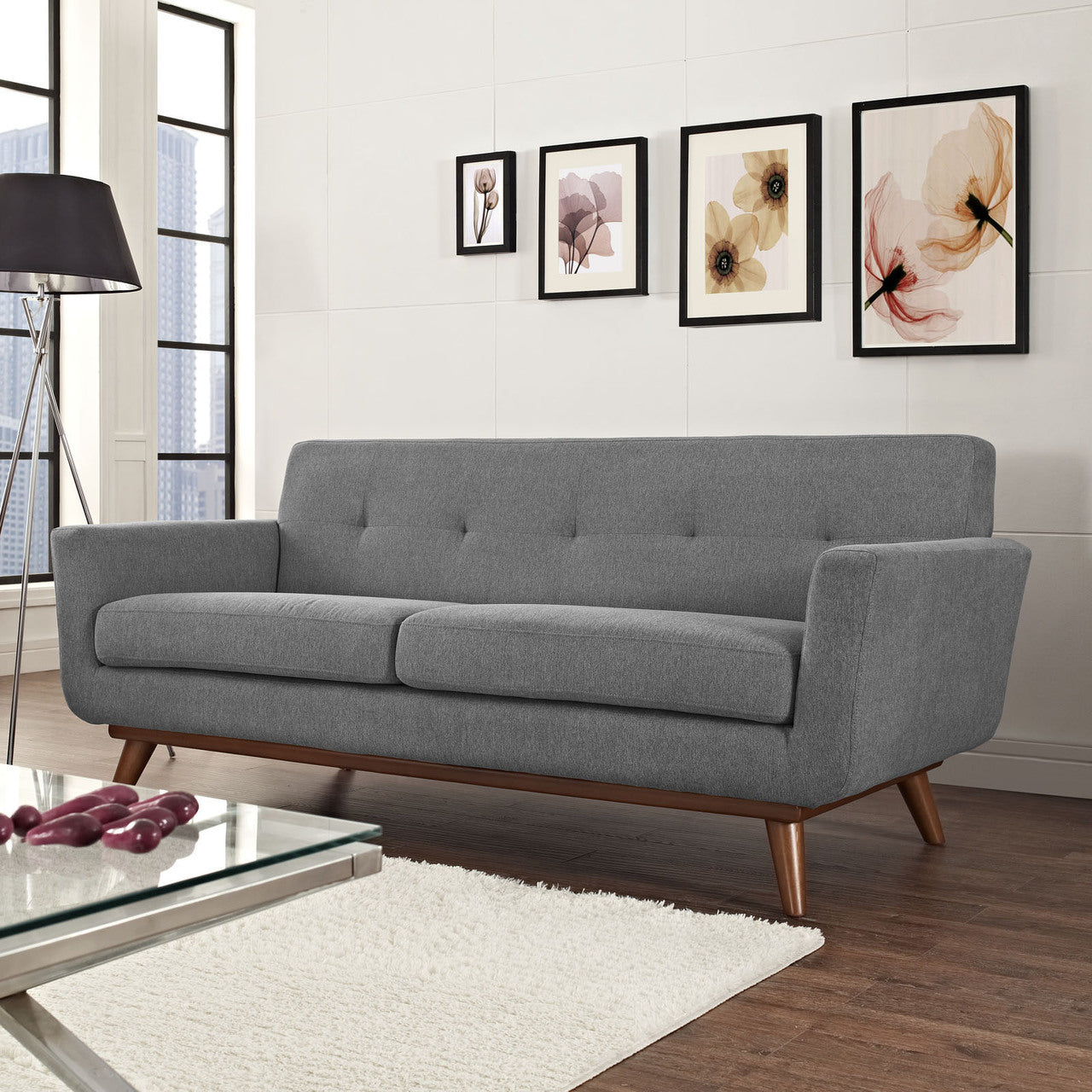 Engage Upholstered Loveseat, Grey Fabric