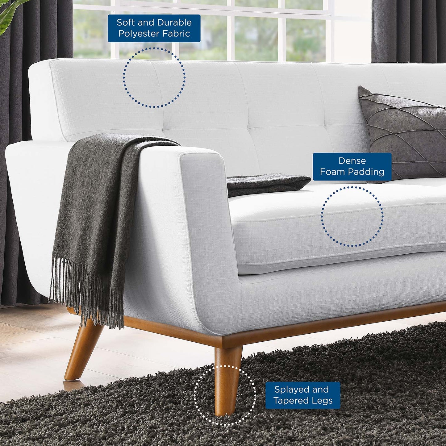 Engage Upholstered Fabric Loveseat, Fabric, White, 18091