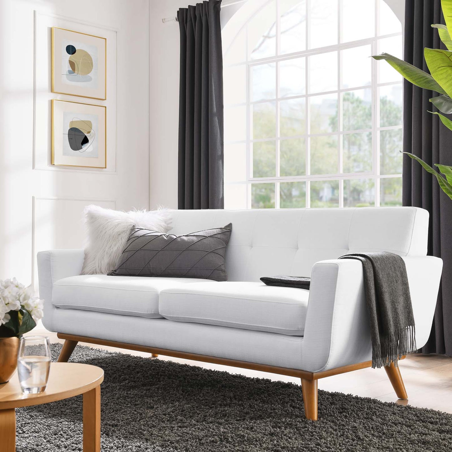 Engage Upholstered Fabric Loveseat, Fabric, White, 18091
