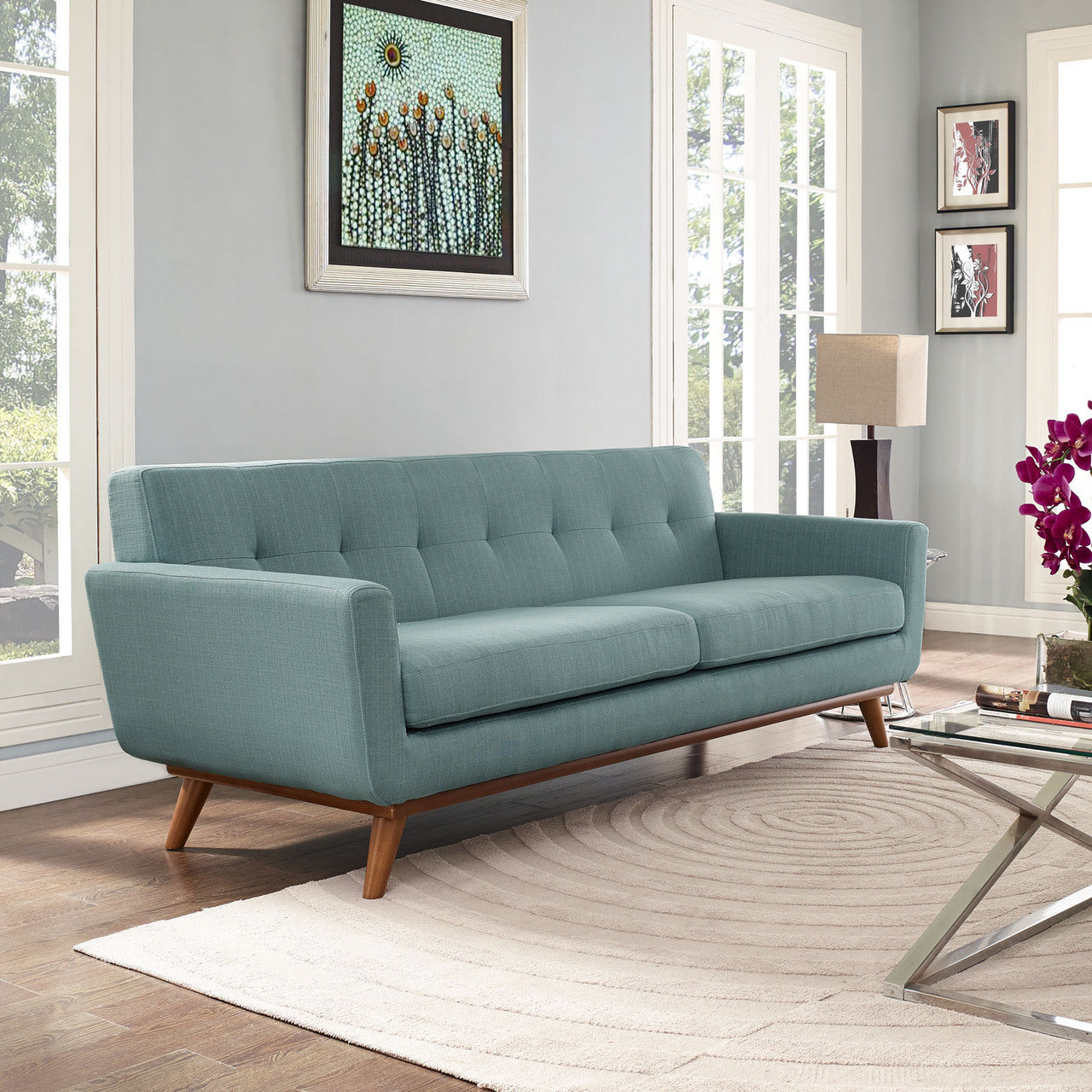 Engage Upholstered Sofa, Blue Fabric