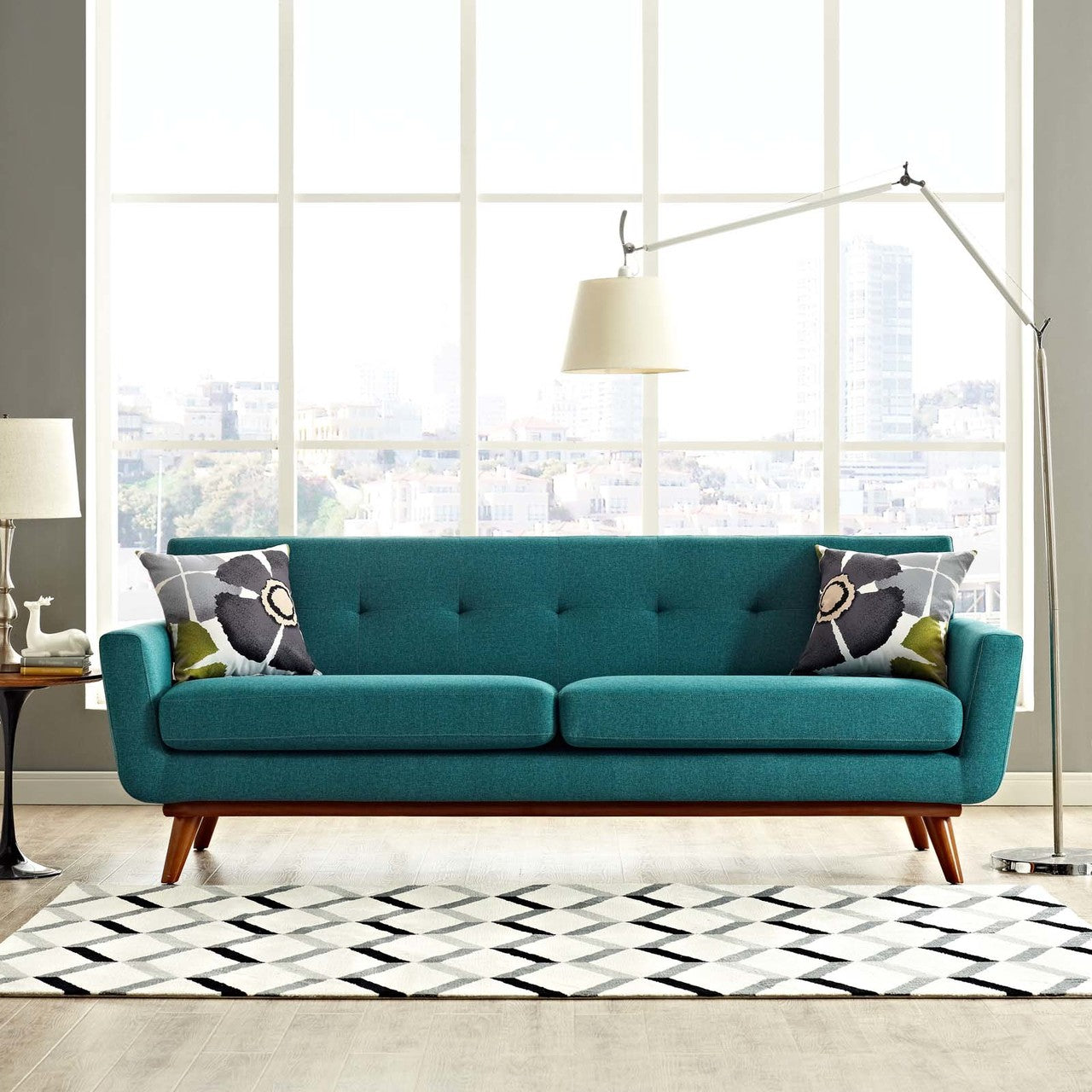 Engage Upholstered Fabric Sofa, Fabric, Aqua Blue 13240