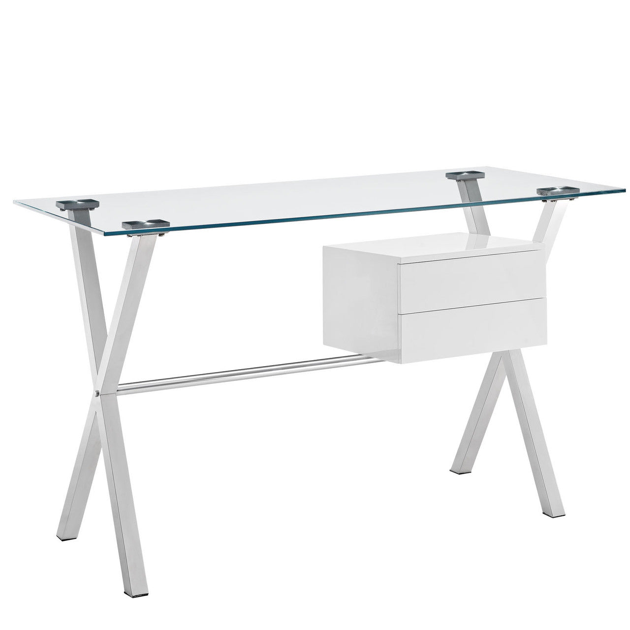 Stasis Office Desk, White Glass