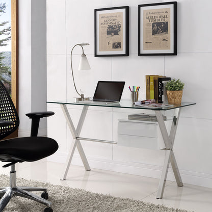 Stasis Office Desk, White Glass