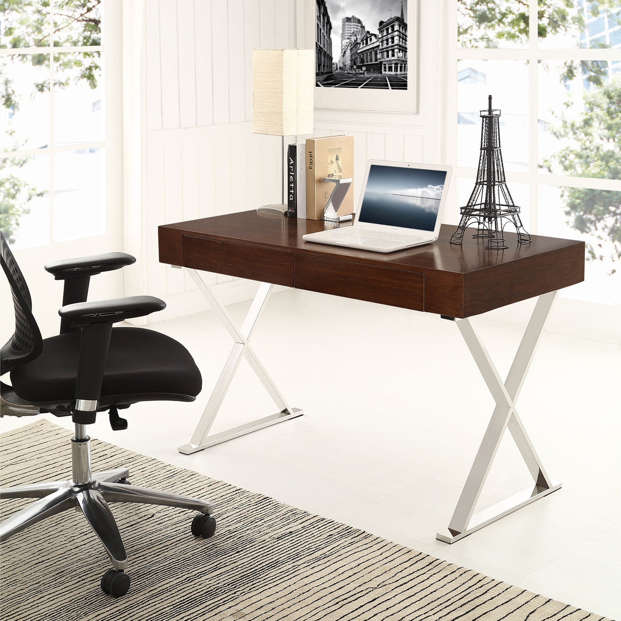 Sector Office Desk, Brown Wood