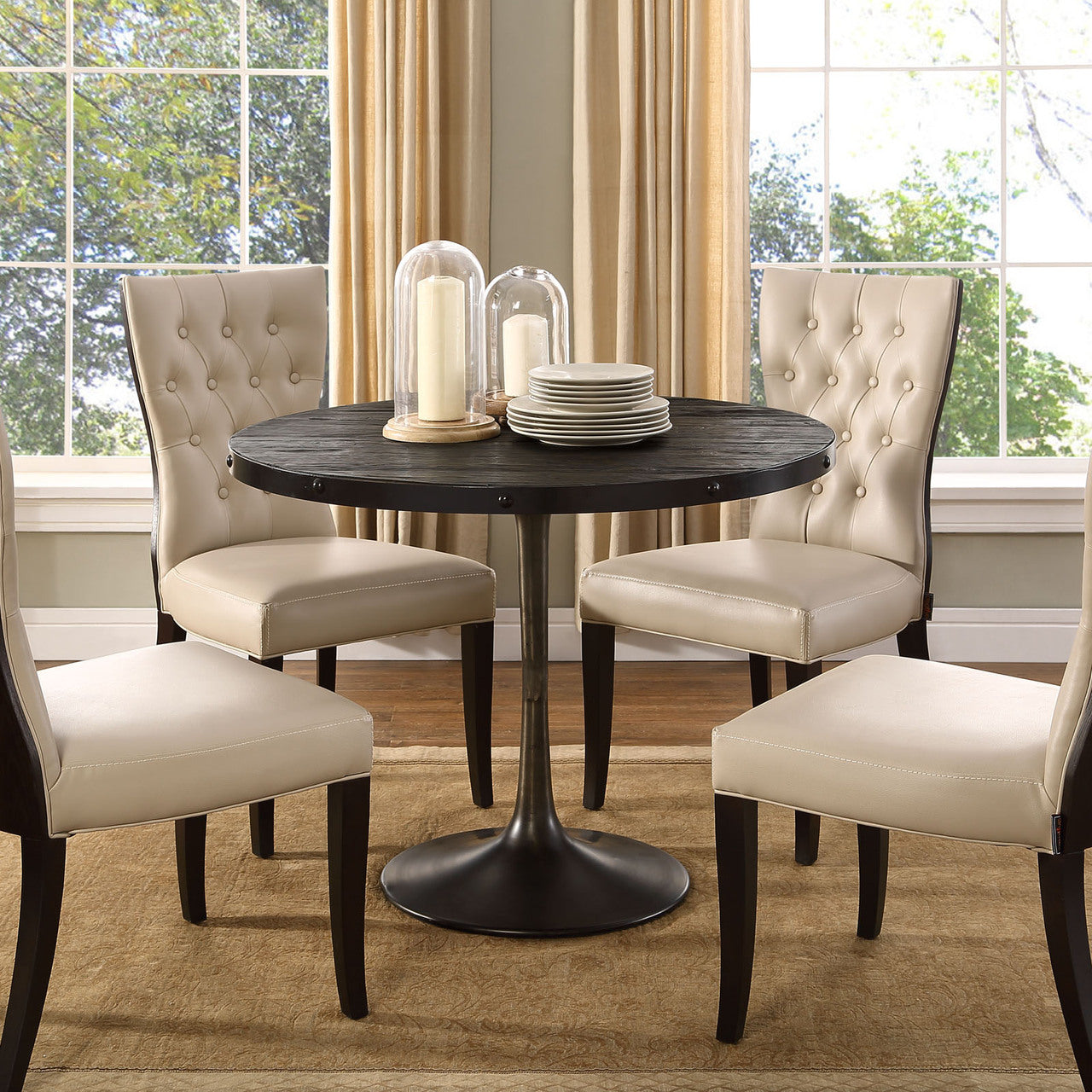 Drive Wood Top Dining Table in Black Set