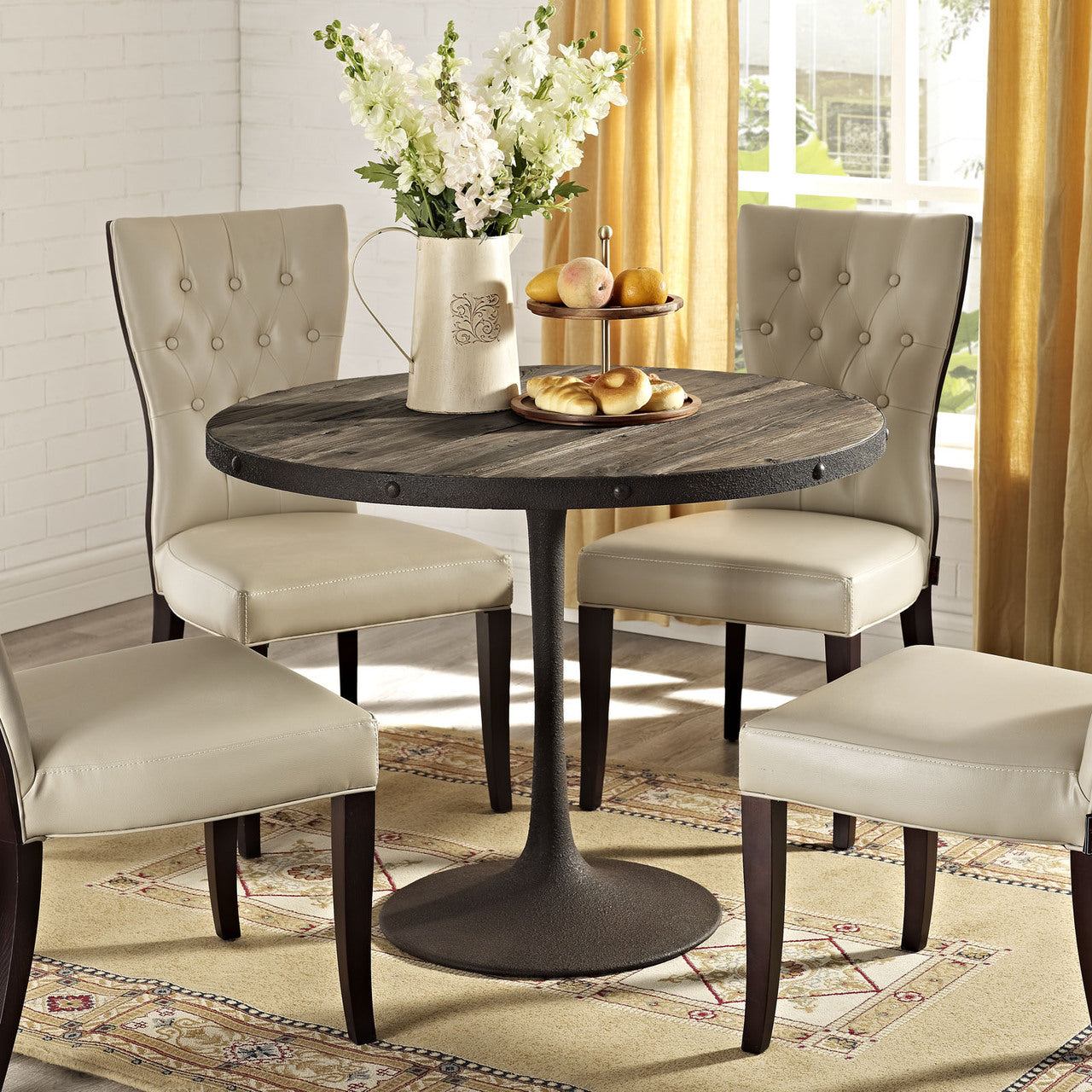 Drive Wood Top Dining Table in Brown Set