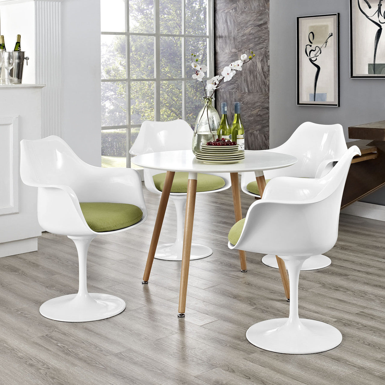 Lippa Dining Armchair Set of 4, Green Plastic