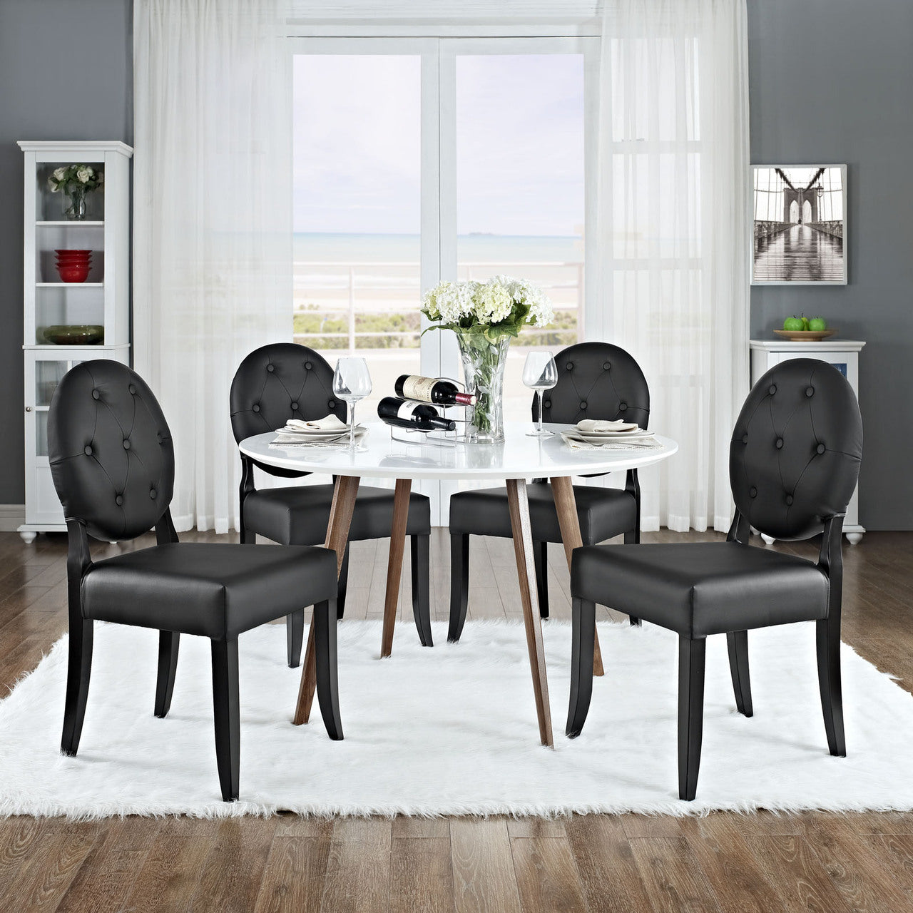 Button Dining Side Chair Set of 4 in Black