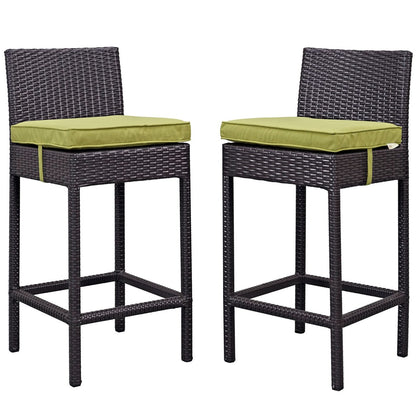 Lift Bar Stool Outdoor Patio Set of 2, Green, Rattan 9633