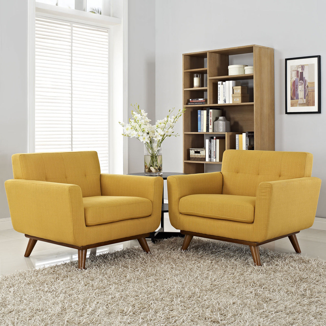 Engage Armchair Wood Set of 2, Yellow Fabric