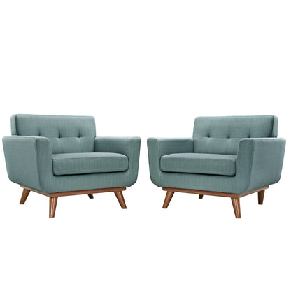 Engage Armchair Wood Set of 2, Blue Fabric