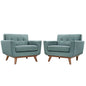 Engage Armchair Wood Set of 2, Blue Fabric