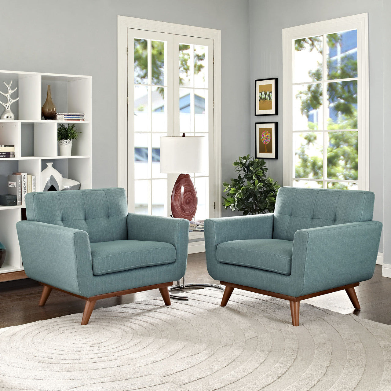 Engage Armchair Wood Set of 2, Blue Fabric