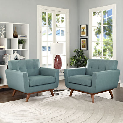 Engage Armchair Wood Set of 2, Blue Fabric