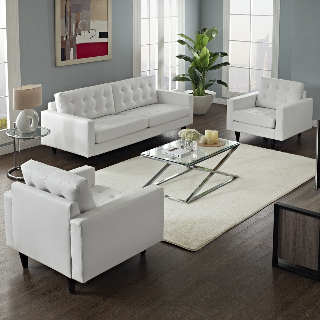Empress Sofa and Armchairs Set of 3 in White