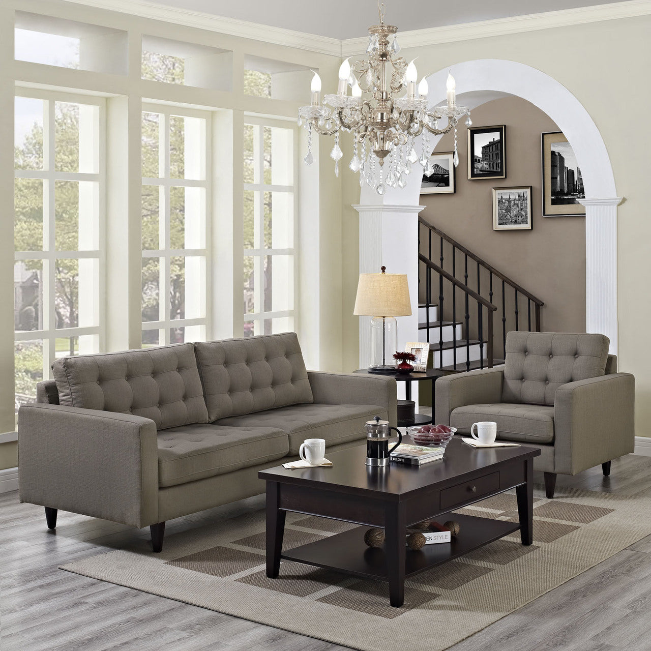 Empress Armchair and Sofa Set of 2 in Granite