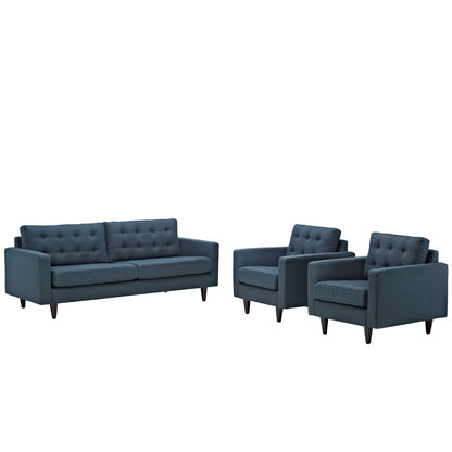 Empress Sofa and Armchairs Set of 3 in Azure