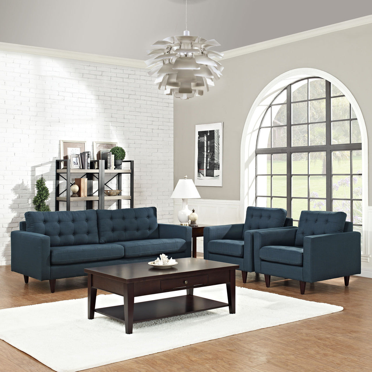 Empress Sofa and Armchairs Set of 3 in Azure