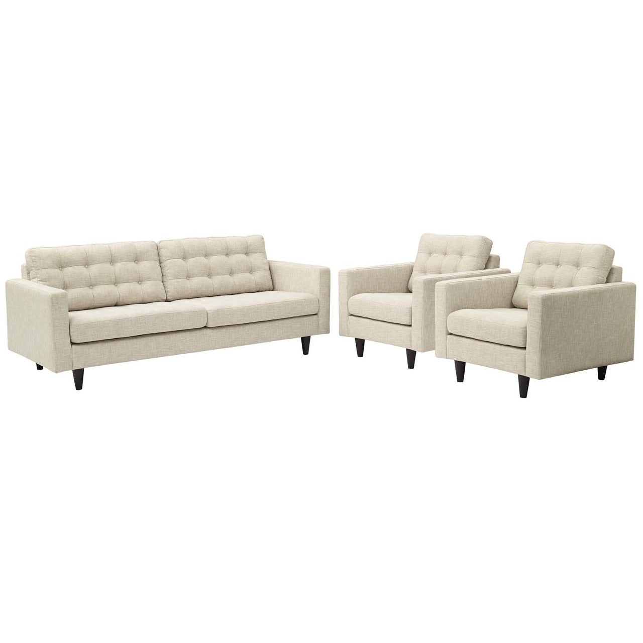 Empress Sofa and Armchairs Set of 3, Fabric, Beige 13247