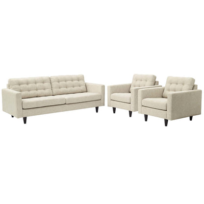 Empress Sofa and Armchairs Set of 3, Fabric, Beige 13247