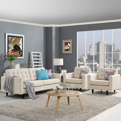 Empress Sofa and Armchairs Set of 3, Fabric, Beige 13247