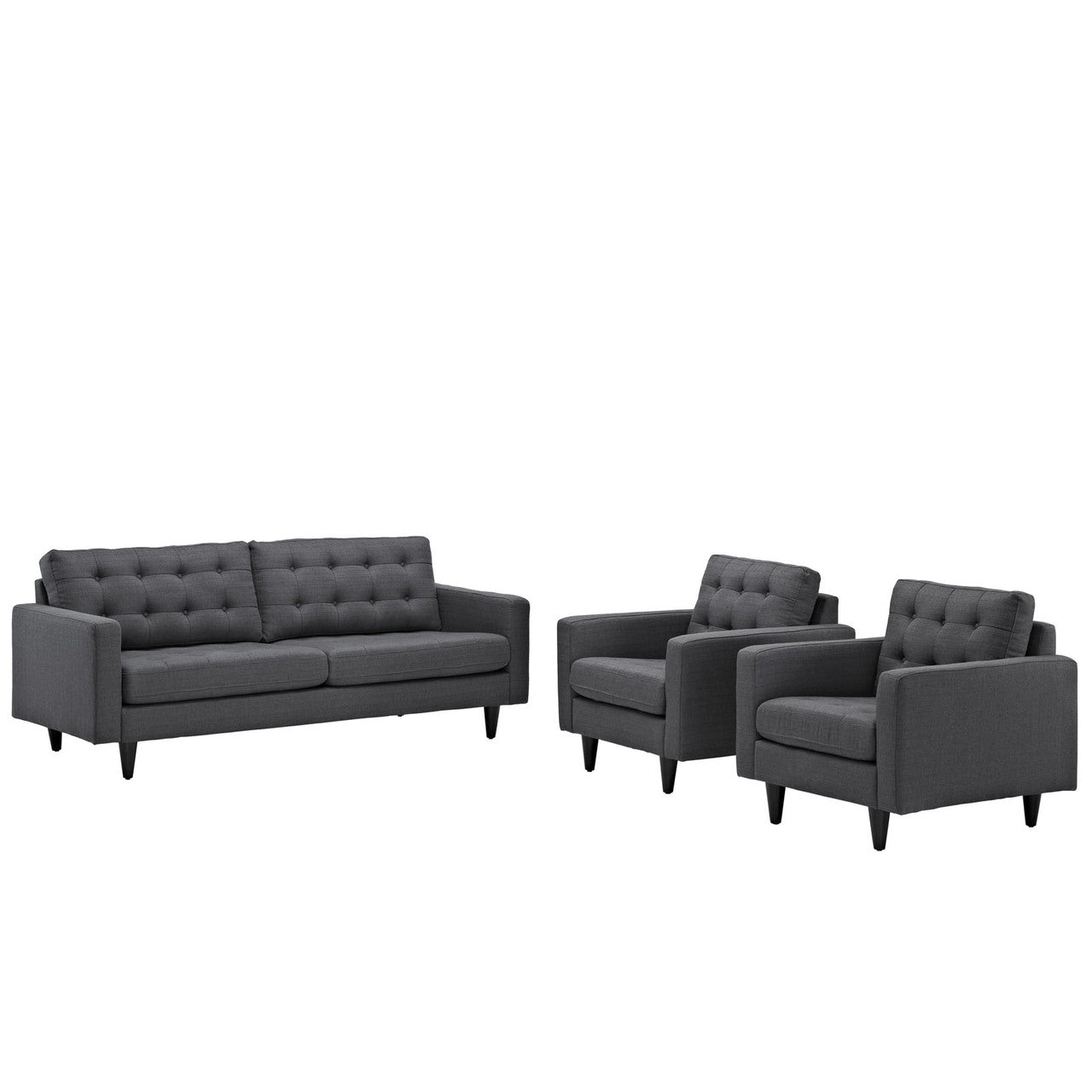 Empress Sofa and Armchairs Set of 3 in Gray