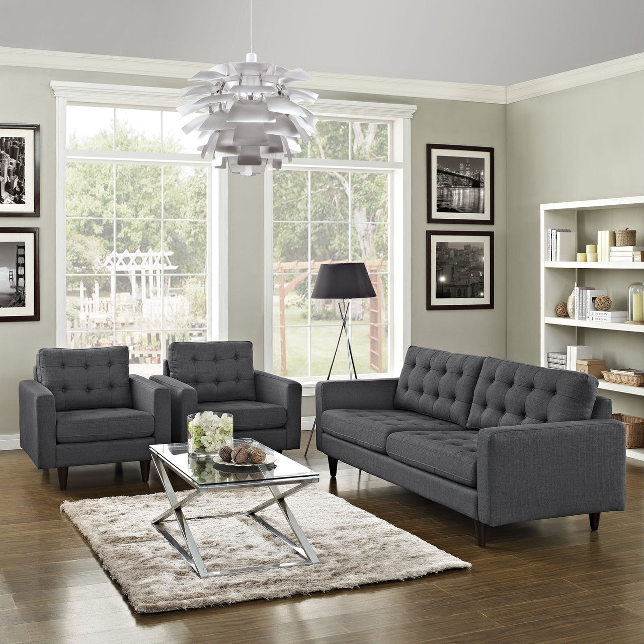 Empress Sofa and Armchairs Set of 3 in Gray