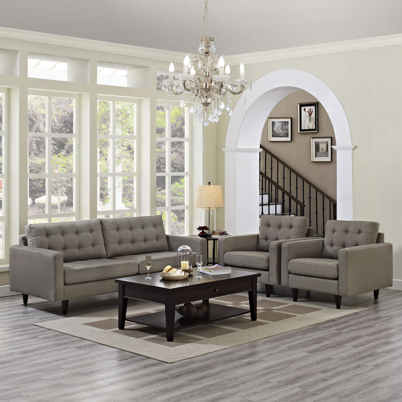 Empress Sofa and Armchairs Set of 3 in Granite