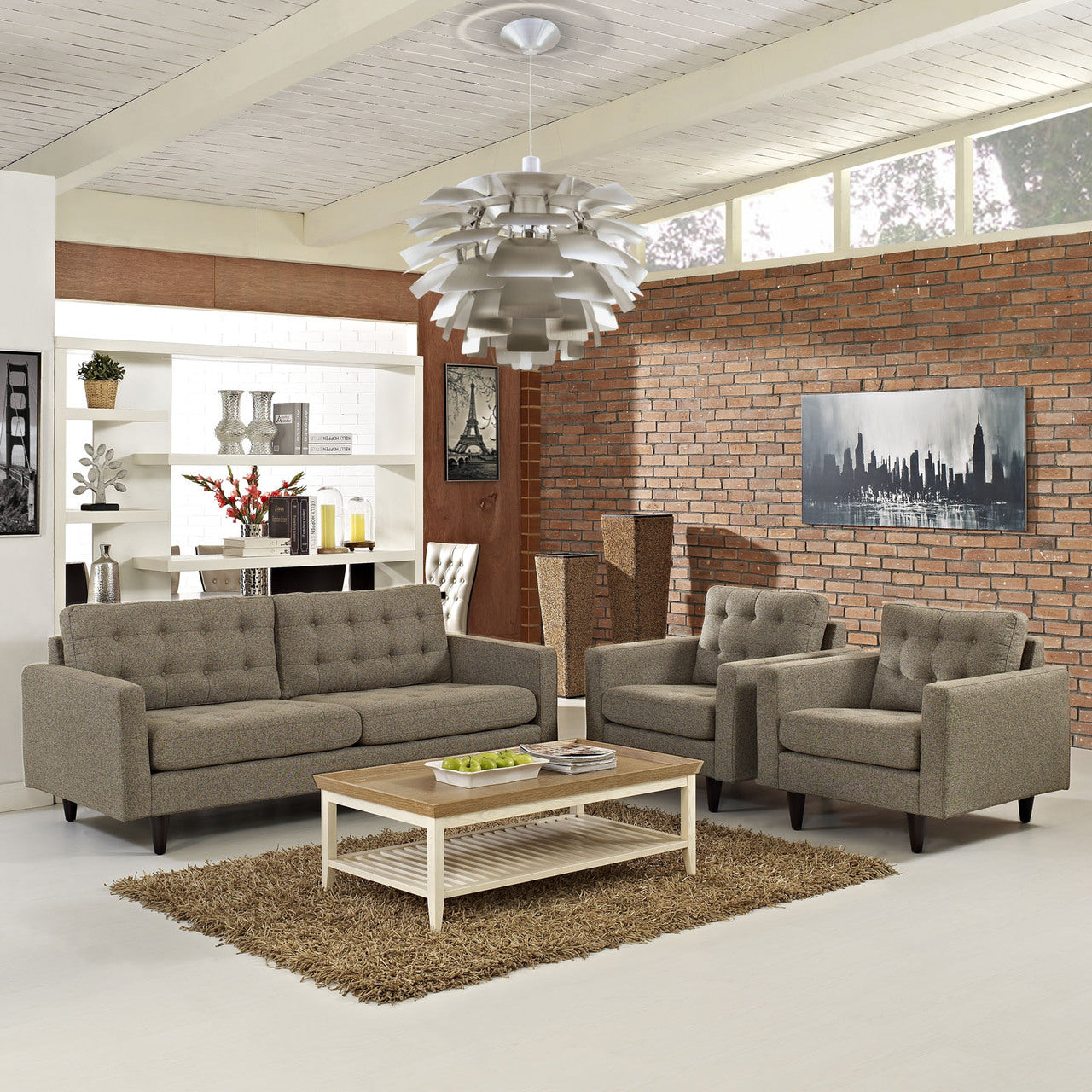 Empress Sofa and Armchairs Set of 3 in Oat