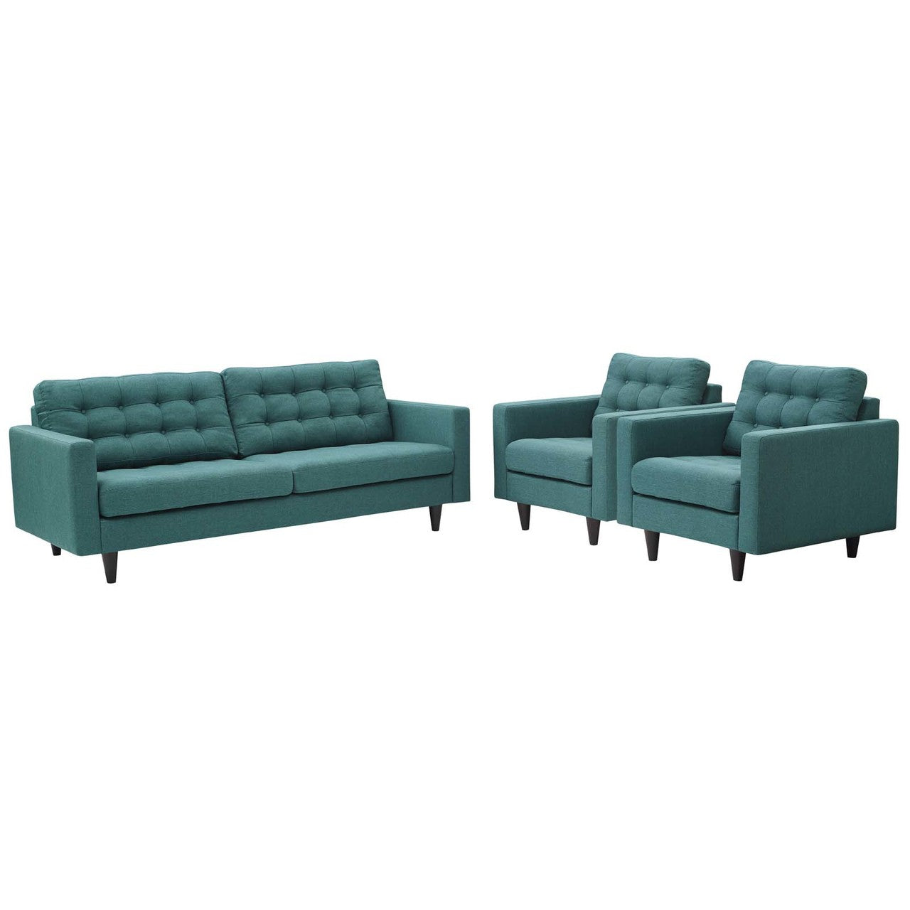 Empress Sofa and Armchairs Set of 3, Fabric, Aqua Blue 13248