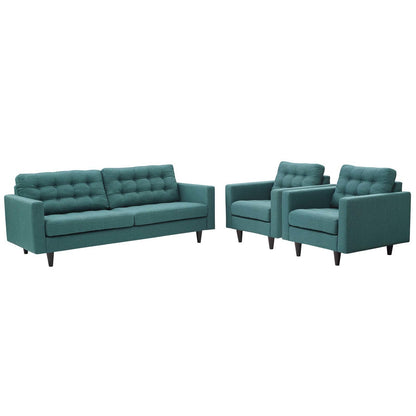 Empress Sofa and Armchairs Set of 3, Fabric, Aqua Blue 13248