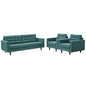 Empress Sofa and Armchairs Set of 3, Fabric, Aqua Blue 13248