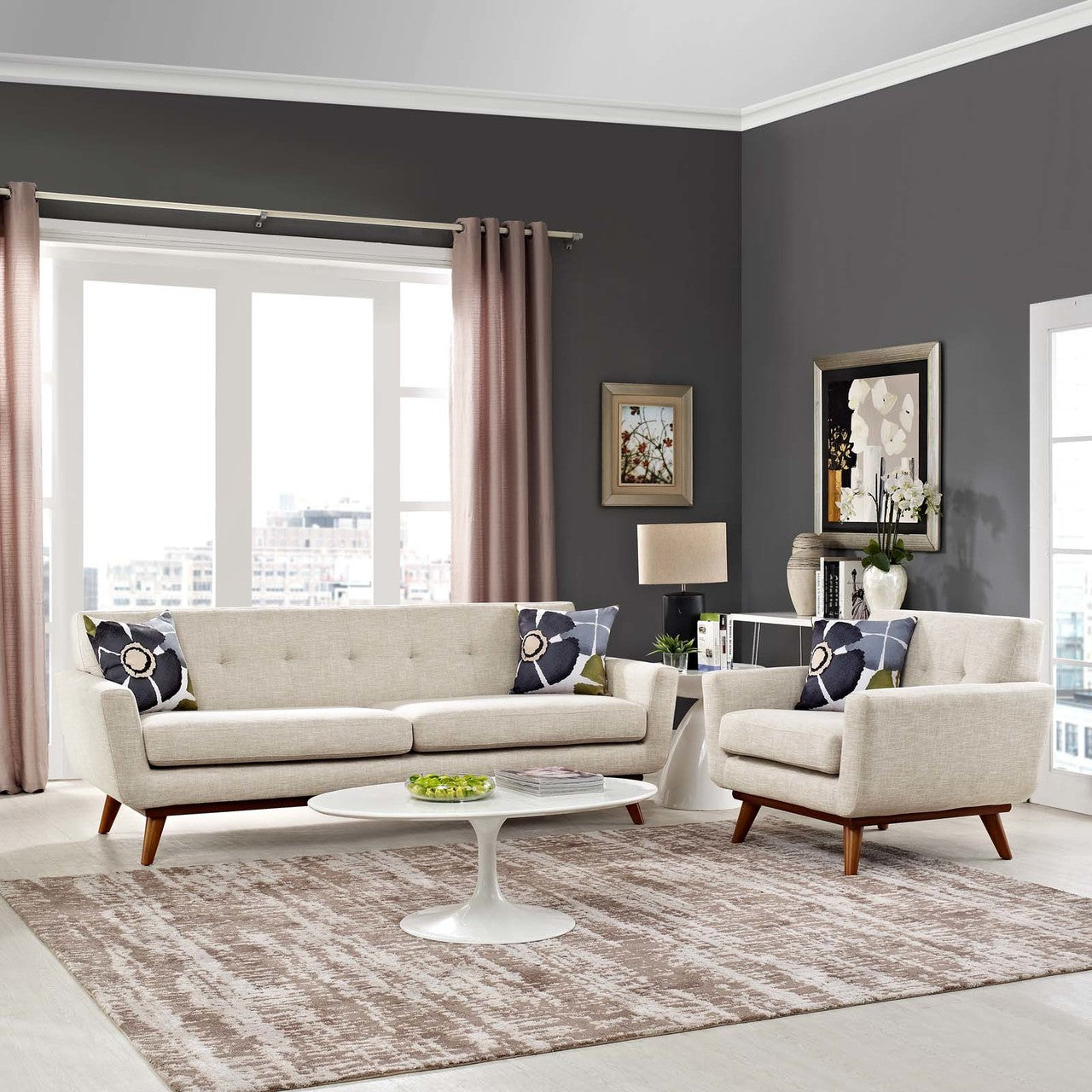 Engage Armchair and Sofa Set of 2, Fabric, Beige 13249
