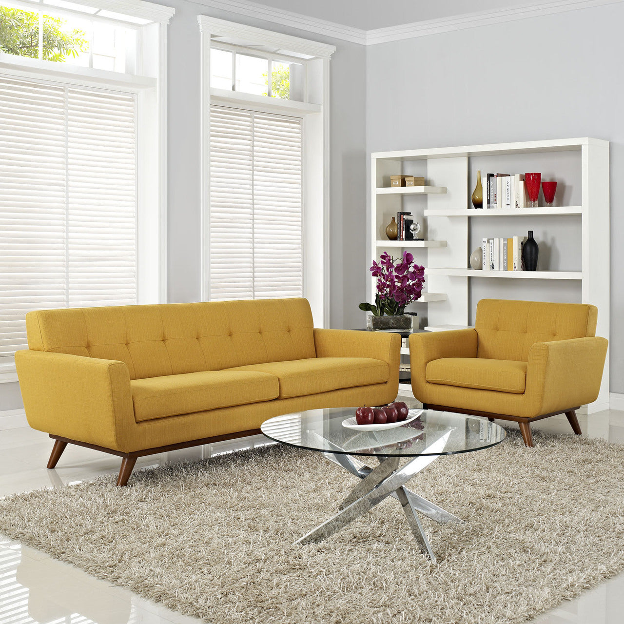 Engage Armchair and Sofa Set of 2, Orange Fabric