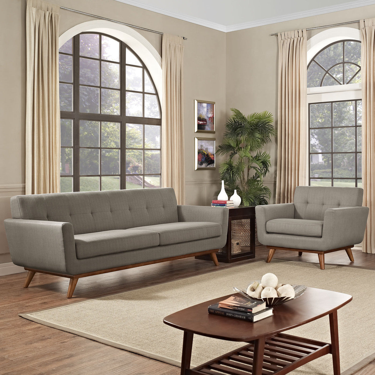 Engage Armchair and Sofa Set of 2, Granite Grey Fabric