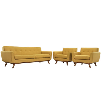 Engage Armchairs and Sofa Set of 3, Orange Fabric