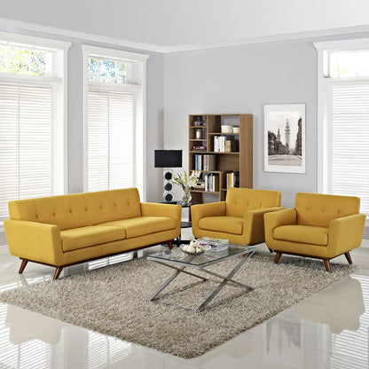 Engage Armchairs and Sofa Set of 3, Orange Fabric
