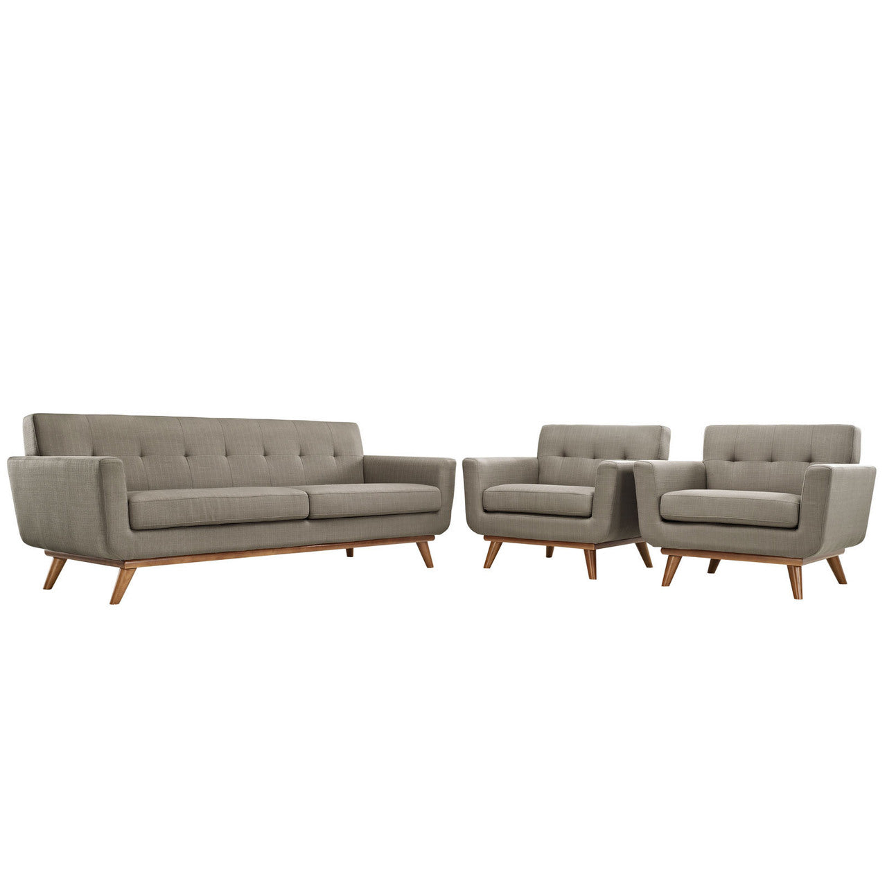 Engage Armchairs and Sofa Set of 3, Granite Grey Fabric