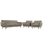 Engage Armchairs and Sofa Set of 3, Granite Grey Fabric