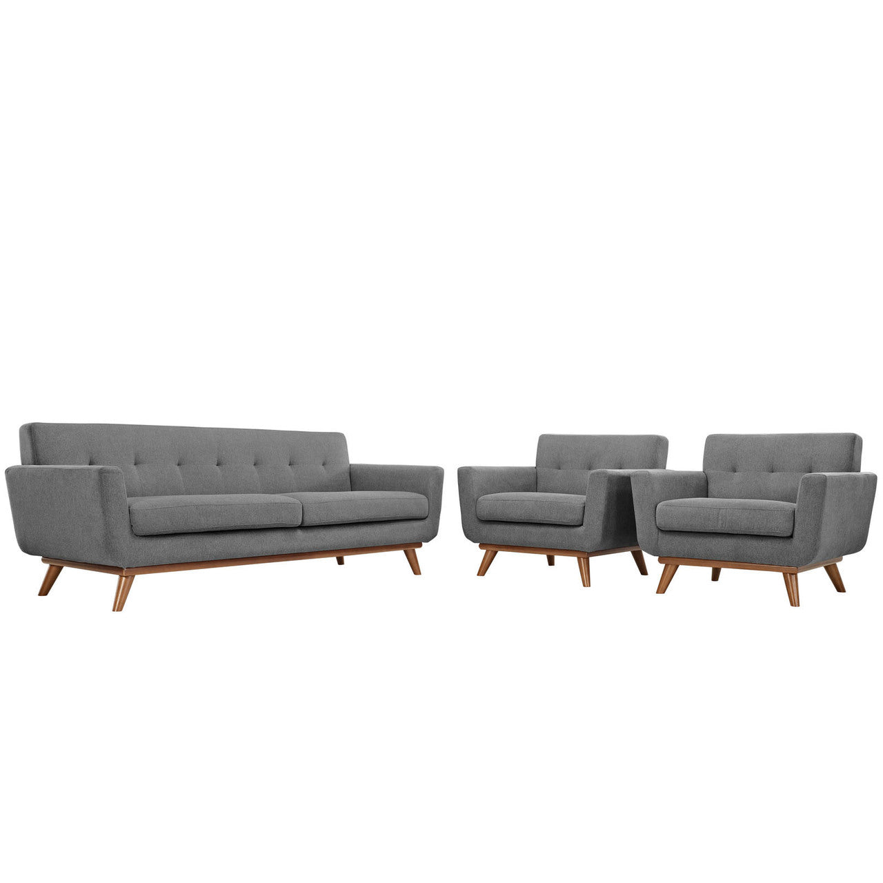 Engage Armchairs and Sofa Set of 3, Grey Fabric