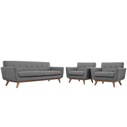Engage Armchairs and Sofa Set of 3, Grey Fabric
