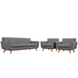 Engage Armchairs and Sofa Set of 3, Grey Fabric