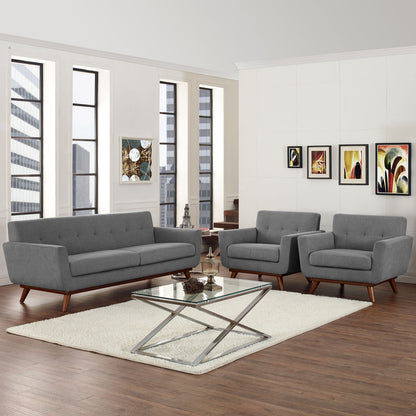 Engage Armchairs and Sofa Set of 3, Grey Fabric