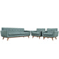 Engage Armchairs and Sofa Set of 3, Blue Fabric